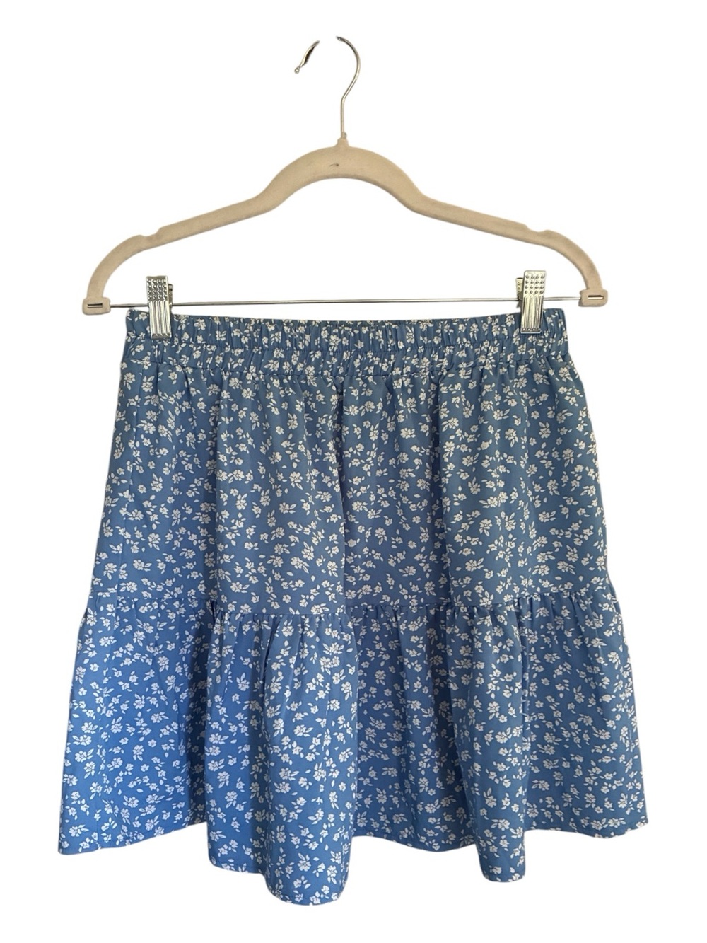 Light Blue Ditsy Floral Prairie Peasant Coquette Women's Tiered Mini Skirt Sz L - Picture 2 of 4
